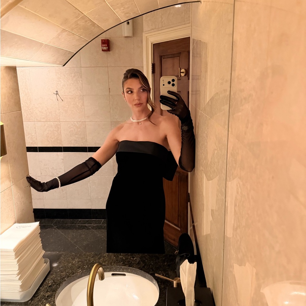 After Six Black Satin and Velvet Bow Dress